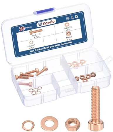 Kozelo 20pcs M4 Socket Head Cap Screws Bolts Nuts Assortment Kit - [M4-0.7x16mm] Red Copper Fully Threaded Hex Screw for 3D Printer Use