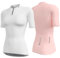 Wulibike Radtrikot Damen Halbe ReißVerschluss Fahrradtrikot Atmungsaktiv Rennrad Trikot Kurze äRmel Frauen Fahrrad Shirt 4 Tasche Radfahren Tops Upf50+ Weiß-Rosa L
