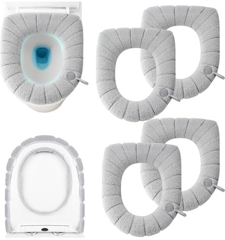 4 Pieces Toilet Seat Pad Toilet Seat Covers with Handle Soft Bathroom Toilet Lid Cover Cushion Thicker Stretchable Washable Universal Size (Grey)