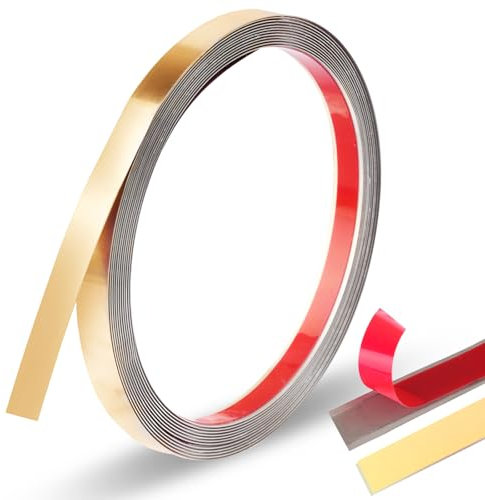 Moosono Zierleisten Selbstklebend, Edelstahl Wandleisten Selbstklebend zum Abziehen und Aufkleben, 5 m X 1 cm Deckenleisten Golden für Wand Möbel Heimdekoration und Gap Füller