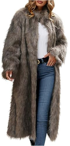 Faux Fur Coat Women Long, 2025 Furry Jacket Ladies UK Sale Womens Winter Coats Casual Lapel Long Sleeve Fleece Faux Fur Jacket Fuzzy Plush Trench Coats Fluffy Overcoat Windproof Outwear Teddy Cardigan