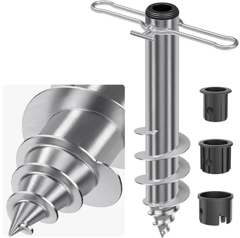 Dolibest Anclaje de Suelo para sombrilla, Soporte de Suelo para sombrilla de Patio, 42 cm, Base de Soporte de estaca giratoria, estaca de Suelo, sombrilla de Playa, Ancla de Arena para Poste de 3 a 5