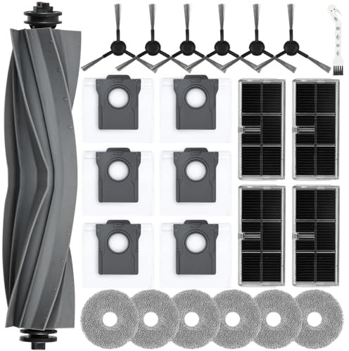 24 Stück Zubehör für Dreame L10s Pro Ultra Heat / L10s Ultra Gen 2 / X30 Ultra & MOVA E30 Ultra Saugroboter, 1 Hauptbürste 6 Staubbeutel 6 Wischpads 4 Filter 6 Seitenbürsten 1 Reinigungsbürste