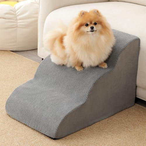FURRYPAWS Dog Steps for Bed and Sofa – Sturdy Pet Stairs for Small Dogs, Dog Ramp for Sofa & Bed, Steps for Dogs to Get on the Bed, Portable Folding Pet Steps (Bonus Cover Included)