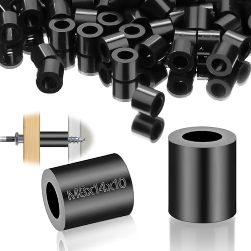 Lot de 100 entretoises rondes M8 en nylon et caoutchouc ABS - Rondelles d'espacement - 14 x 10 mm - Noir - Rondelles d'écartement pour vis M8