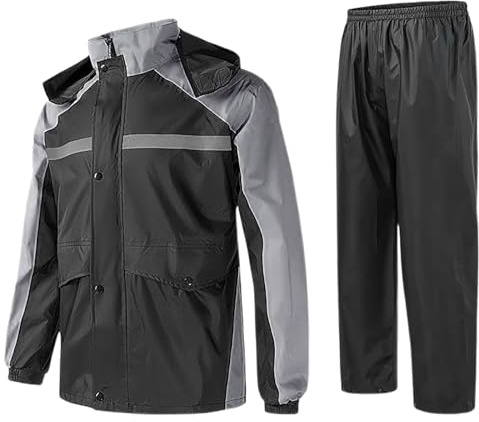Bauzuoyo Rain Suit Women's Men's Rain Clothing Rain Jacket and Rain Trousers Reflective Waterproof Set High Visibility Windproof Hooded Raincoat for Work Motorcycle Golf Fishing Hiking