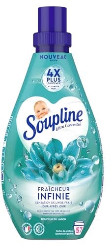 SOUPLINE - Adoucissant Fraîcheur Infinie Douceur du Lagon - Parfum Longue Durée - 800ml