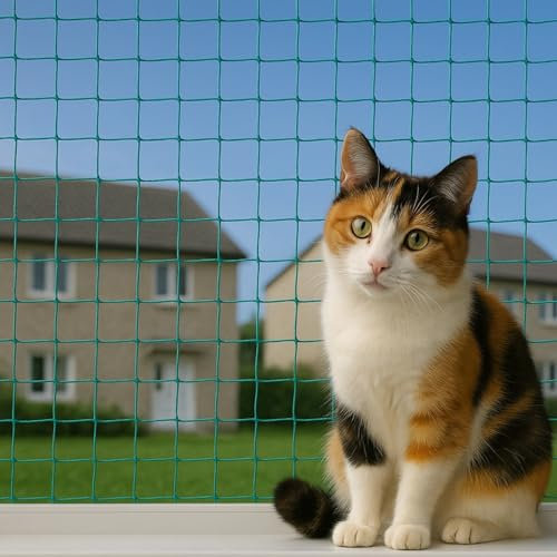 Awotex Katzennetz I 3,5 m x 8 m I Katzenschutz für Balkon mit 45 x 45 mm Maschenweite I extrem reißfestes & langlebiges Balkonnetz für Katzen mit 4 mm Materialstärke & 9 mm Randstärke