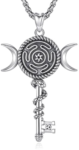 AEONSLOVE Collier Déesse Hécate Pendentif Triple Lune Argent 925 pour Femme Homme, Médaille Roue d'Hécate/Déesse Lilith, Bijoux de Sorcière