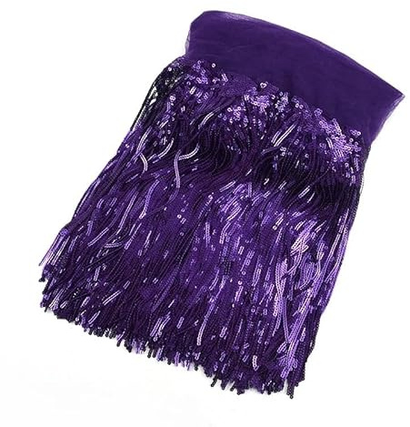 Anevous 3 Yard Pailletten Fransen Besatz,20cm Breite Fransenborte,Pailletten Quastenbesatz,Fransenband,Dekoborte,Trimmen,Dekoband,Trim für Kleidung DIY Basteln Tanzkostüm Nähen,Dunkelviolett