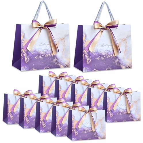 Geschenktüten Lila,12 Stück Papier Geschenktasche mit Schleife, Geschenktüten mit Griffen für Frauen, Mädchen, Brautjungfern, Geburtstage, Valentinstag und Hochzeitsfeiern,9.84'' x 7.87'' x 4.72''