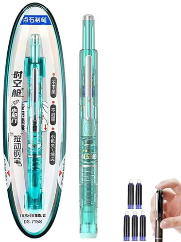 Ysaca Retractable Fountain Pen,0.38 mm Fine Nib, Transparent Barrel with 5 Refill Cartridges Smooth, No-Leak Writing for Journaling, Calligraphy & Office (Green)