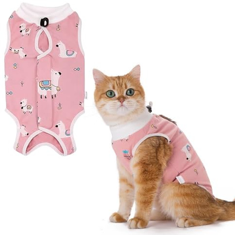Henyall Cat Recovery Suit After Surgery,Breathable Cat Onesie,Anti-Licking Post-Op Clothes for Spay/Neuter,Soft Breathable Pet Medical Vest for Female Abdominal Wounds(M Size/Pink Alpaca Pattern)