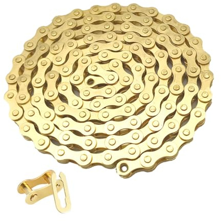 QitinDasen Singlespeed Fahrradkette, 1/2 X 1/8 Inch 114 Glieder Fahrrad Kette, mit Singlespeed Fahrrad Kettenverbinder (Gold)