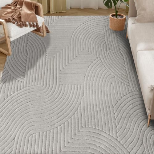 HOMCOM Alfombra Salón 160x120 cm Alfombra Pelo Corto Estilo Moderno Gris | Base Antideslizante, Tejida a Máquina, Tapete, Sala de Estar, Dormitorio, Comedor