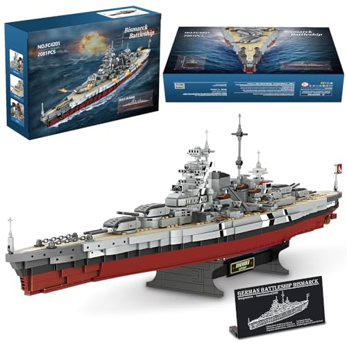 DUANT Technik FC4201 Deutsches Schlachtschiff Bismarck klemmbausteine, 2081 PCS MOC Groß WWII Deutsches Militär Kriegsschiff Marine-Schlachtschiff Modell für Erwachsene