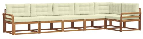 vidaXL Outdoor-Sofagarnitur mit Kissen 6 pcs Natur und Creme, Garten Lounge Möbel, modernes Outdoor Sofa, langlebiges Patio Sectional Sofa, Akazien entspannendes Set für Komfort im Hinterhof
