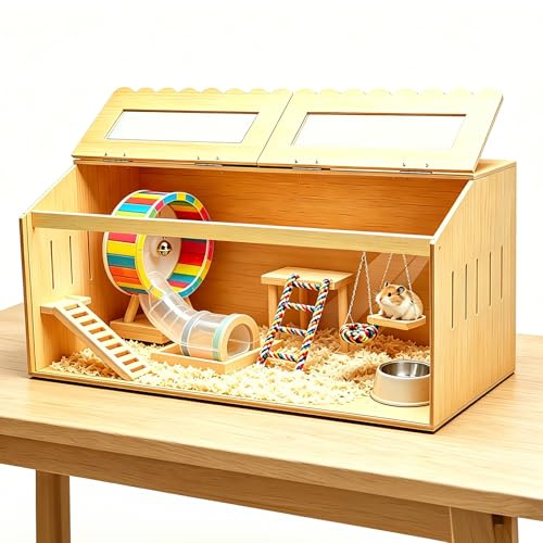Clickovia Holz HamsterkäFig, 80x40x40 cm Hamster Cage HamsterkäFig Acrylfenster, KüKenaufzuchtbox FüR Meerschweinchen, Hamster, SchildkröTen(Ohne Verzierung)
