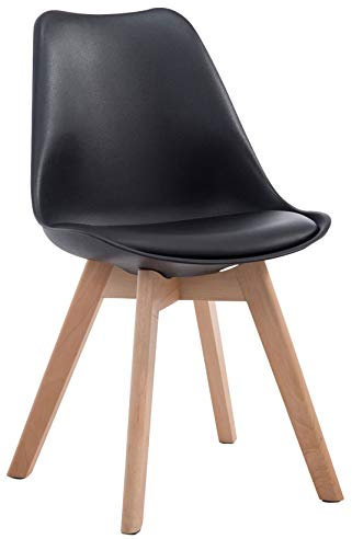 CLP Chaise Retro Design Borneo V2 Similicuir I Chaise Visiteur Pieds en Bois I Dossier Et Assise Rembourrés I Chaise Style Scandinave, Couleur:Noir, Couleur du Cadre:Natura