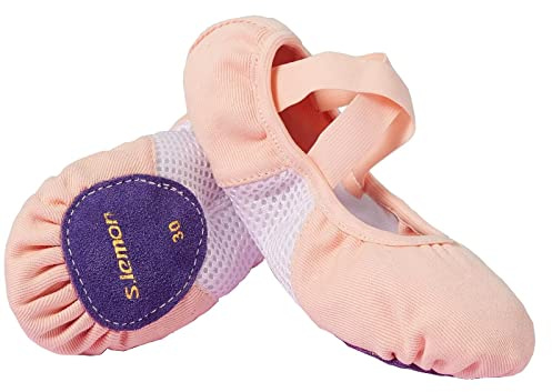 s.lemon Ballet Shoe,Girls Elastic Ballet Slippers Stretch Canvas Dance Shoes for Kids Adult TLB Meshed 29EU Pink White