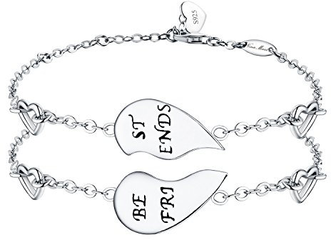 NINAMAID “BEST FRIENDS” Gravierte 925 Sterling Silber halb herzförmige inspirierende Freundschaft Armbänder Set 2