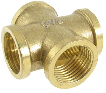 Aexit G 1/5,1 cm Baumarkt weiblich Gewinde 4 Wege Kreuz Koppler Adapter Messing Rohrverschraubungen Sanitär Gold Ton