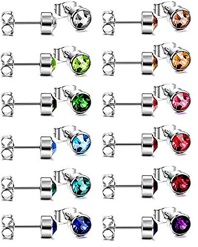 HO2NLE Ohrstecker Medizinische Ohrringe Set 6mm Ohrschmuck Edelstahl Piercing Ohr 12 Paar Piercings für Damen Herren Empfindlicher Muskel