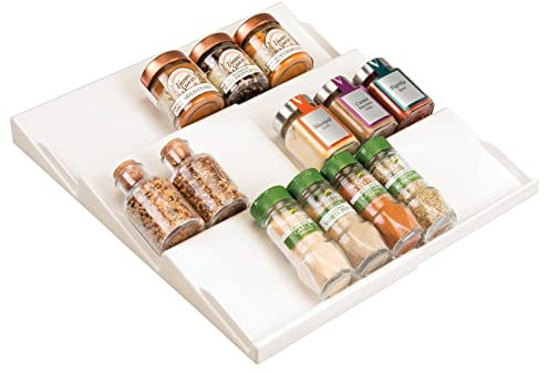 mDesign Gewürzhalter für Schubladen – auf 36,8 cm ausziehbares Gewürzregal von 20 cm bis 36,8 cm – Schubladeneinsatz mit drei Ebenen – cremefarben
