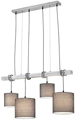 Reality Leuchten Pendelleuchte Padme R30364007, Metall Nickel Matt, Stoffschirm Grau, exkl. 4x E27