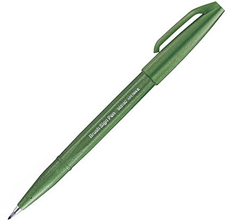 Pentel SES15C-D2X Brush Sign Pen olivgrün, Faserschreiber, pinselähnliche Spitze, 1 Stück