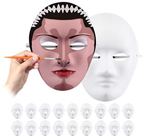 Relaxdays 200 x Maske zum Bemalen und Basteln, Karneval, Fasching, Pappmaske Gesicht, Pantomimemaske, HxBxT 24 x 18,5 x 8 cm, weiß