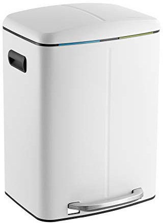 happimess HPM1005C Marco Rechteckiger Doppeleimer Mülleimer mit sanft schließendem Deckel, 37 l, Weiß