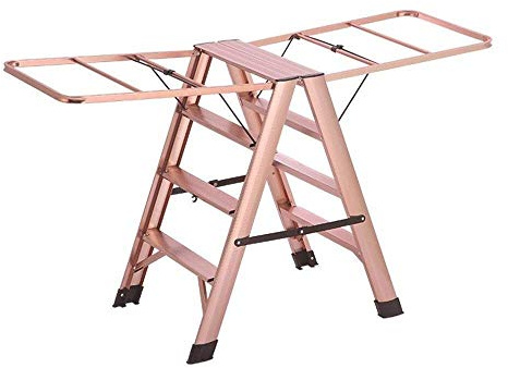 SLRMKK Aluminium-Tritthocker Innenleiter Klappbarer Multifunktions-Aufhänger Hängeboden Tritthocker mit doppeltem Verwendungszweck (Farbe: Pink, Größe: 50 * 98 * 117CM)