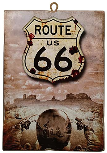 KUSTOM ART Quadro Quadretto Stile Vintage Targa Route 66 da Collezione Stampa su Legno