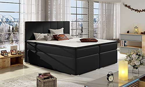 All4All Boxspringbett Bali II Bett Polsterbett aus Gewebe Kunstleder 160x200cm Möbel mit Bettkasten Topper 23 (Soft11)