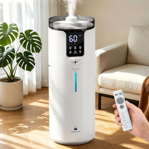 Humidifier Large Room, 4.2 Gal/16L Large Humidifier for 1500 sq.ft, 360° Nozzles Cool Mist Ultrasonic, Top Fill Tower Humidifiers for Bedroom Office Plant wholehouse with Extension Tube, Night Light