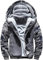 LEZUAN Felpa con Cappuccio Uomo Inverno Caldo Hoodie con Cerniera Integrale Felpe Uomo Manica Lunga Pullover Giacca di Spessore Cappotto in Pile Foderato(Grigio Mimetico,L)