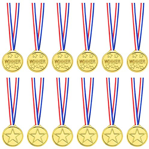 Vesaneae 12 Pièces Médailles du Gagnant en Plastique Médailles de Récompense Médailles avec Rubans de Cou pour Fête des Sports pour Enfants Compétition Party