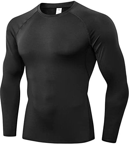 Sillictor Mens Base Layer Tops for Ski Golf Cycling UPF 50+ Mens Compression Tops Long Sleeve Running Tops for Men Quick Dry Gym Training Football Underlayer,Cool High Wicking Muscle Support Black L