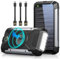 Chargeur solaire 38600 mAh, banque d'alimentation solaire sans fil portable avec 3 câbles intégrés, batterie externe étanche avec 4 sorties, 2 entrées USB C 15 W 5 V/3 A avec boussole lumineuse de