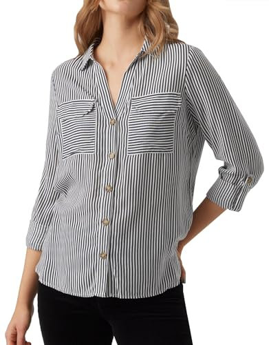 VERO MODA Femme Vmbumpy L/S Shirt New Noos Chemisiers & Tuniques pour, Snow White/Stripes:India Ink, S EU