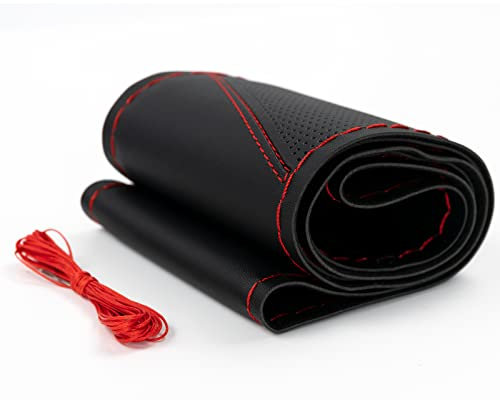AUTOXBERT DIY Lenkradbezug Auto Hand Nähen Lenkradbezüge Sportlicher Stil Lenkradabdeckung Mikrofaser Leder mit Nadel Faden Universal Lenkradhüllen für 37-39 cm Rund D-Typ Lenkräder