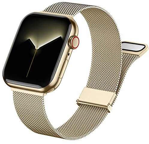 Faliogo Correa Compatibles con Apple Watch 42mm 44mm 45mm 49mm, Correa de Repuesto Magnética de Acero Inoxidable para iWatch Series 8 7 6 5 4 3 2 1 SE Ultra Mujeres Hombres, 42/44/45/49mm, Oro Vintage