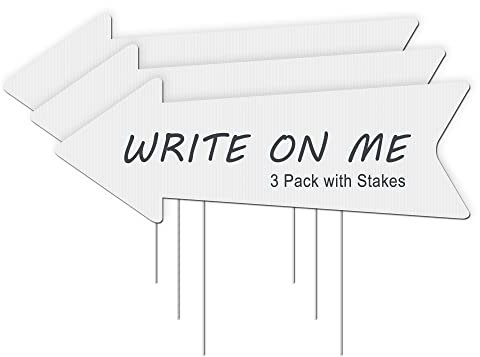 Segnali freccia vuoti con pali, confezione da 6 cartelli direzionali per matrimonio con pali, segno freccia cortile segno festa di compleanno (bianco 3 pezzi)