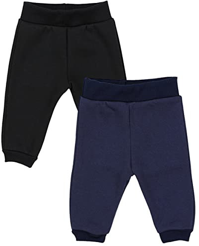 TupTam Pantaloni Tuta Bambino Invernali 2 Pezzi – Pantaloni Cotone Bambino con Interno Felpato, Nero/Blu Scuro, 86
