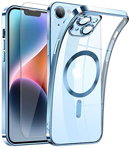 DOSNTO Clear Magnetisch für iPhone 14 Hülle mit MagSafe [Integriert Kameraschutz Glas] [Original iPhone Äußere] Durchsichtig Silikon Case Dünn [Niemals Gelb] Handyhülle Anti Fingerabdruck Schutzhülle
