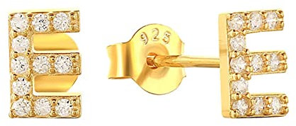 Beydodo Ohrstecker Silber 925 Damen, Ohrringe Buchstabe E mit Zirkonia Ohrringe Mädchen Gold Nickelfrei