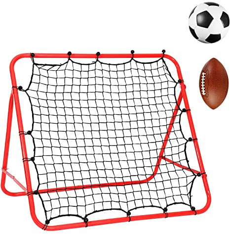 Jopassy Fußball Rebounder Rückprallwand Netz, Kickback klappbar Fußball Rebound Netz für Training Sports, Metallrohr/PE Gewebe, Baseball Basketball Prellwand(103 * 100 * 72cm Rot)
