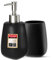 KADAX Juego de 2 Piezas de Cerámica para Baño - Dispensador de Jabón, Vaso, Jabonera y Escobilla de Inodoro (Taza y Dispensador Negro)