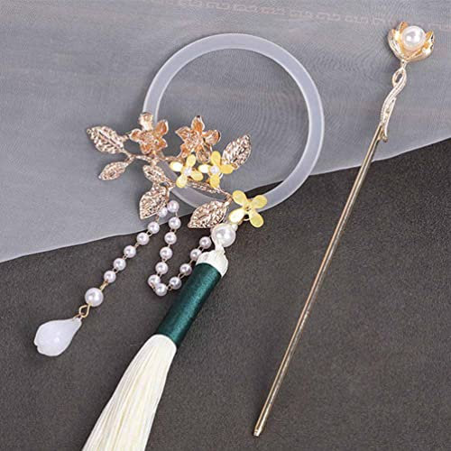 OUSIKA Chinesische alte Stil Haarnadeln Clips Metall Haar Sticks Gabeln Blume Quaste Perlen Kopfbedeckungen for Frauen Hanfu Kopfbedeckung als Show Zubehör